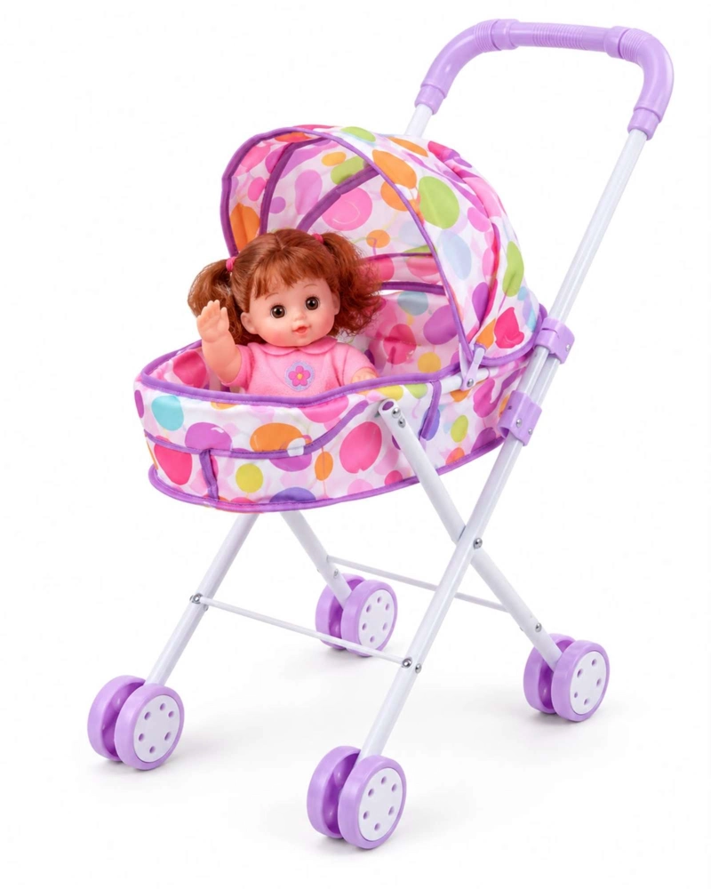 MUÑECA BEBE DE 30 CM CON COCHECITO PLEGABLE DE PASEO NIÑAS - 6