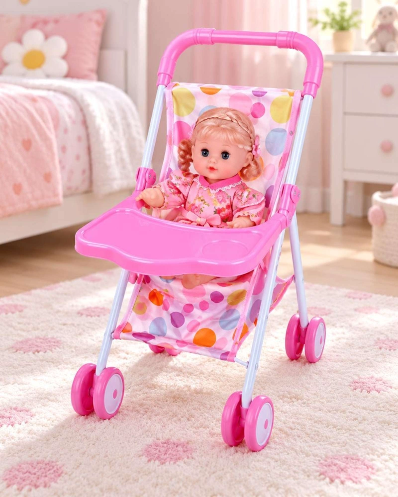 SET MUÑECA BEBE INTERACTIVA CON COCHE SILLA DE COMER Y ACCESORIOS NIÑAS - 1