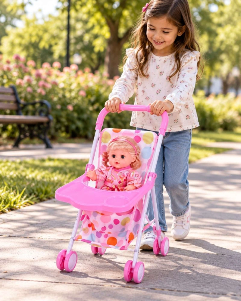 SET MUÑECA BEBE INTERACTIVA CON COCHE SILLA DE COMER Y ACCESORIOS NIÑAS - 2