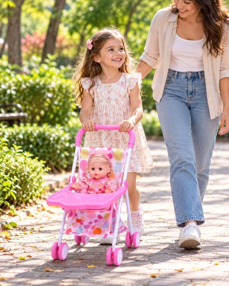 SET MUÑECA BEBE INTERACTIVA CON COCHE SILLA DE COMER Y ACCESORIOS NIÑAS - 3