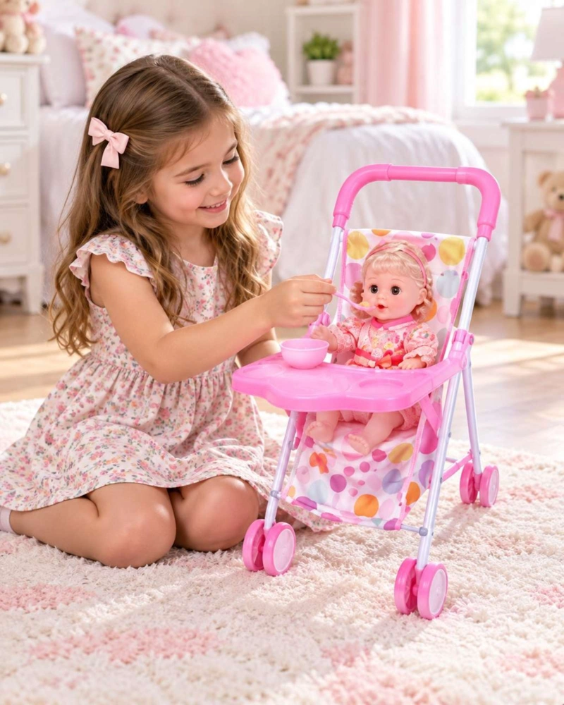 SET MUÑECA BEBE INTERACTIVA CON COCHE SILLA DE COMER Y ACCESORIOS NIÑAS - 4
