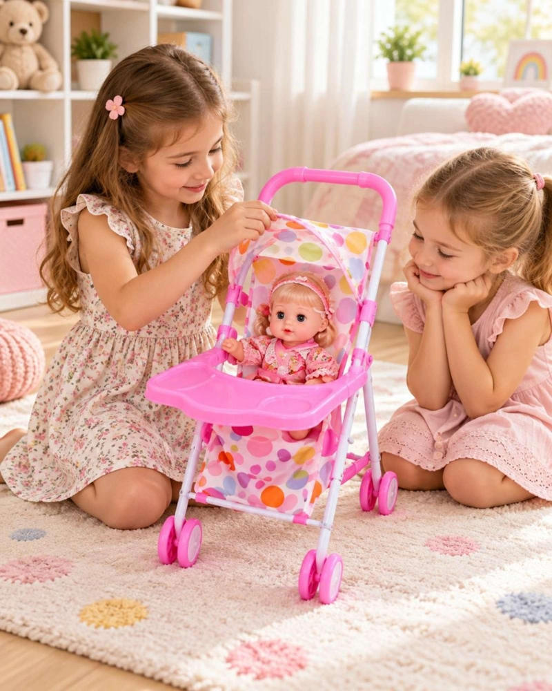 SET MUÑECA BEBE INTERACTIVA CON COCHE SILLA DE COMER Y ACCESORIOS NIÑAS - 6