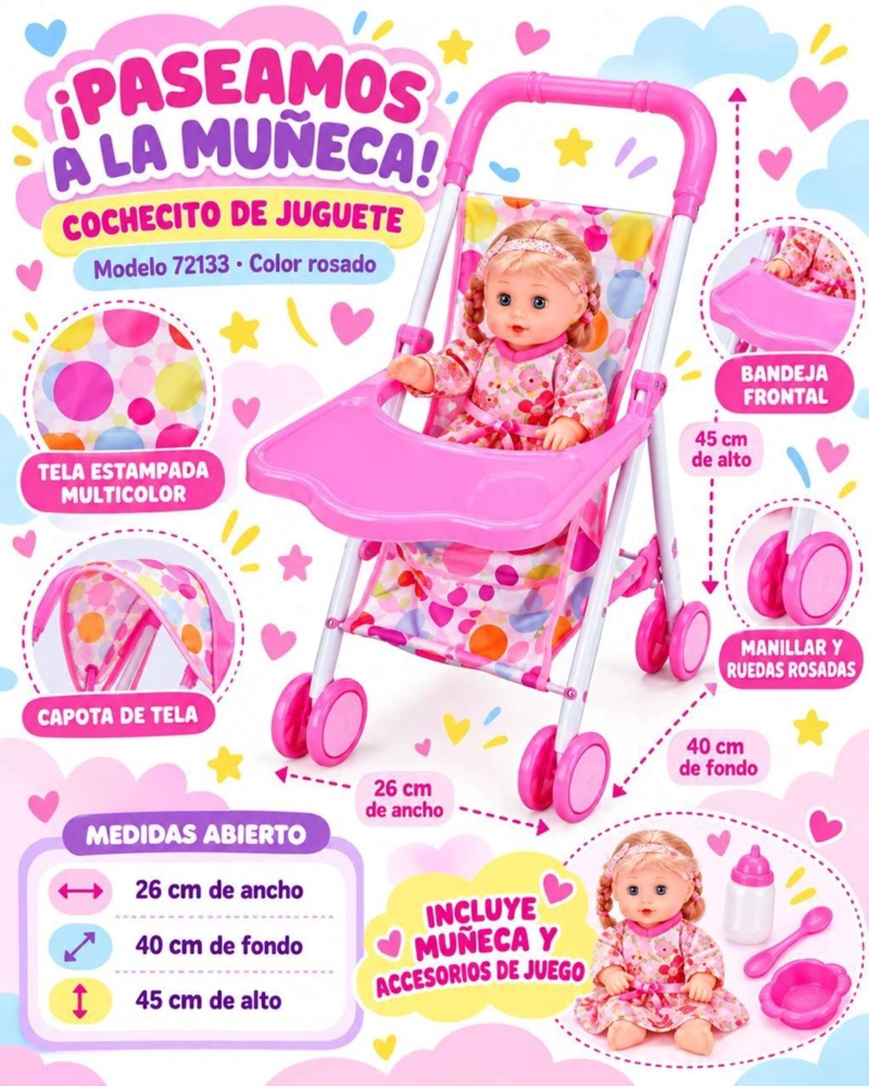 SET MUÑECA BEBE INTERACTIVA CON COCHE SILLA DE COMER Y ACCESORIOS NIÑAS - 8