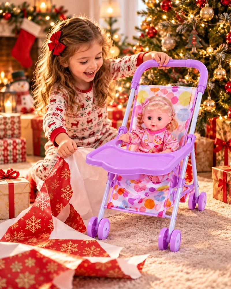 SET MUÑECA BEBE INTERACTIVA CON COCHE SILLA DE COMER Y ACCESORIOS NIÑAS - 1