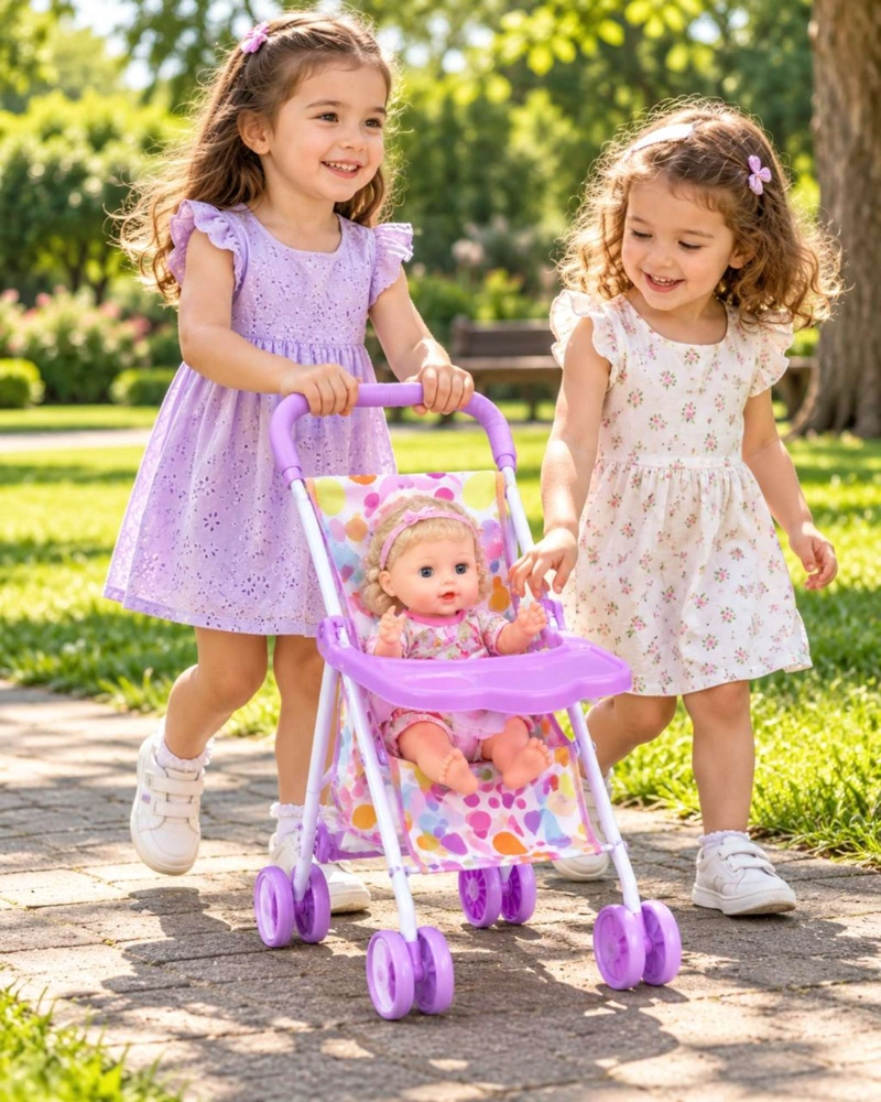 SET MUÑECA BEBE INTERACTIVA CON COCHE SILLA DE COMER Y ACCESORIOS NIÑAS - 2