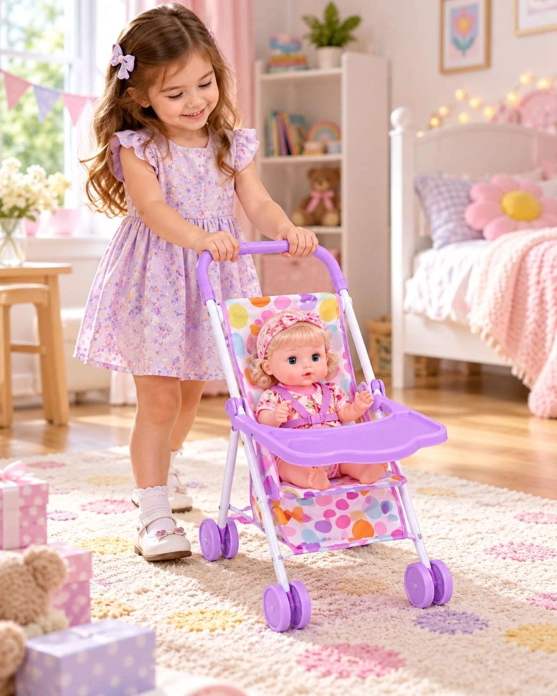 SET MUÑECA BEBE INTERACTIVA CON COCHE SILLA DE COMER Y ACCESORIOS NIÑAS - 4