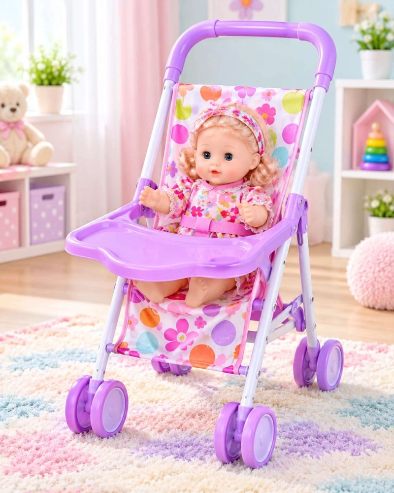 SET MUÑECA BEBE INTERACTIVA CON COCHE SILLA DE COMER Y ACCESORIOS NIÑAS - 5