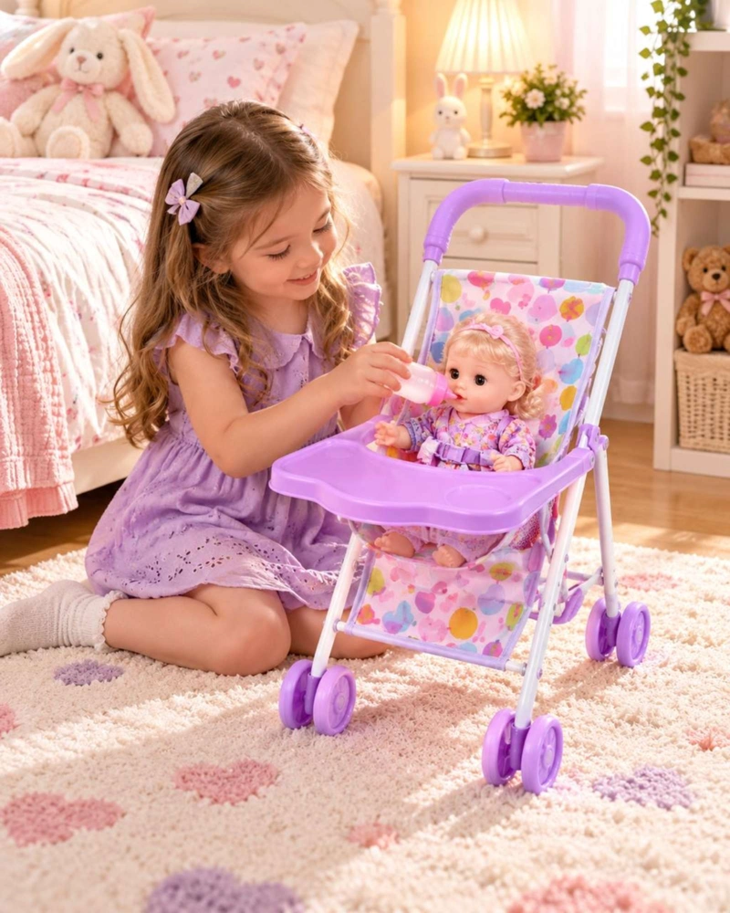 SET MUÑECA BEBE INTERACTIVA CON COCHE SILLA DE COMER Y ACCESORIOS NIÑAS - 6