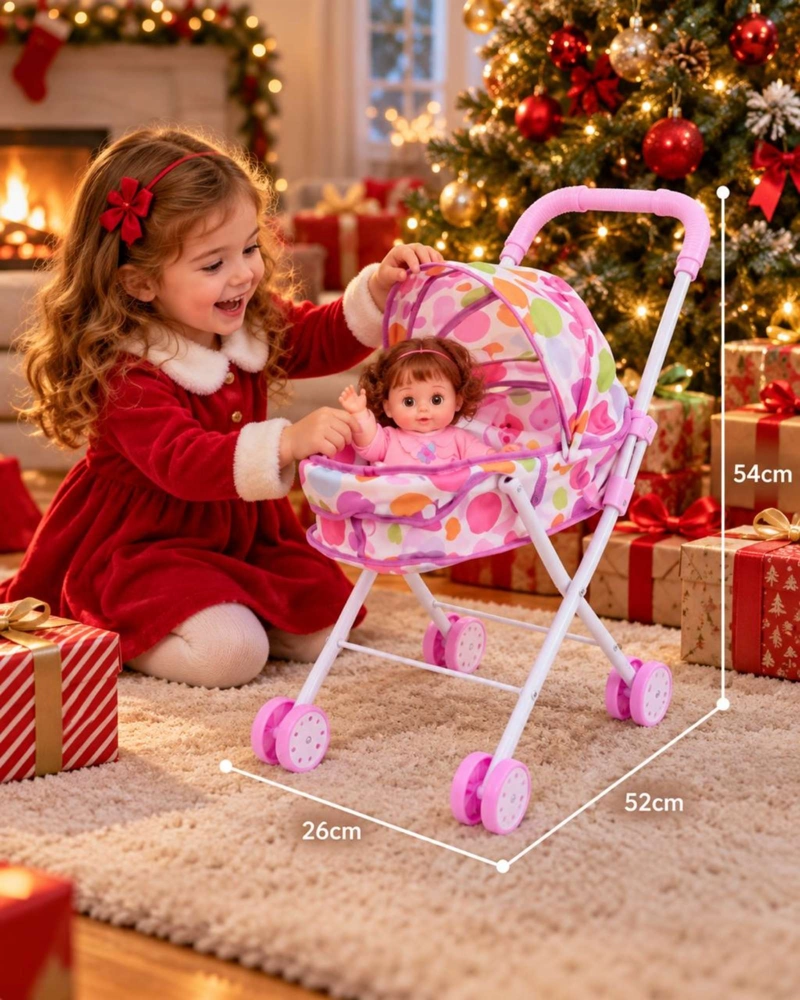 MUÑECA BEBE DE 30 CM CON COCHECITO PLEGABLE DE PASEO NIÑAS - 1
