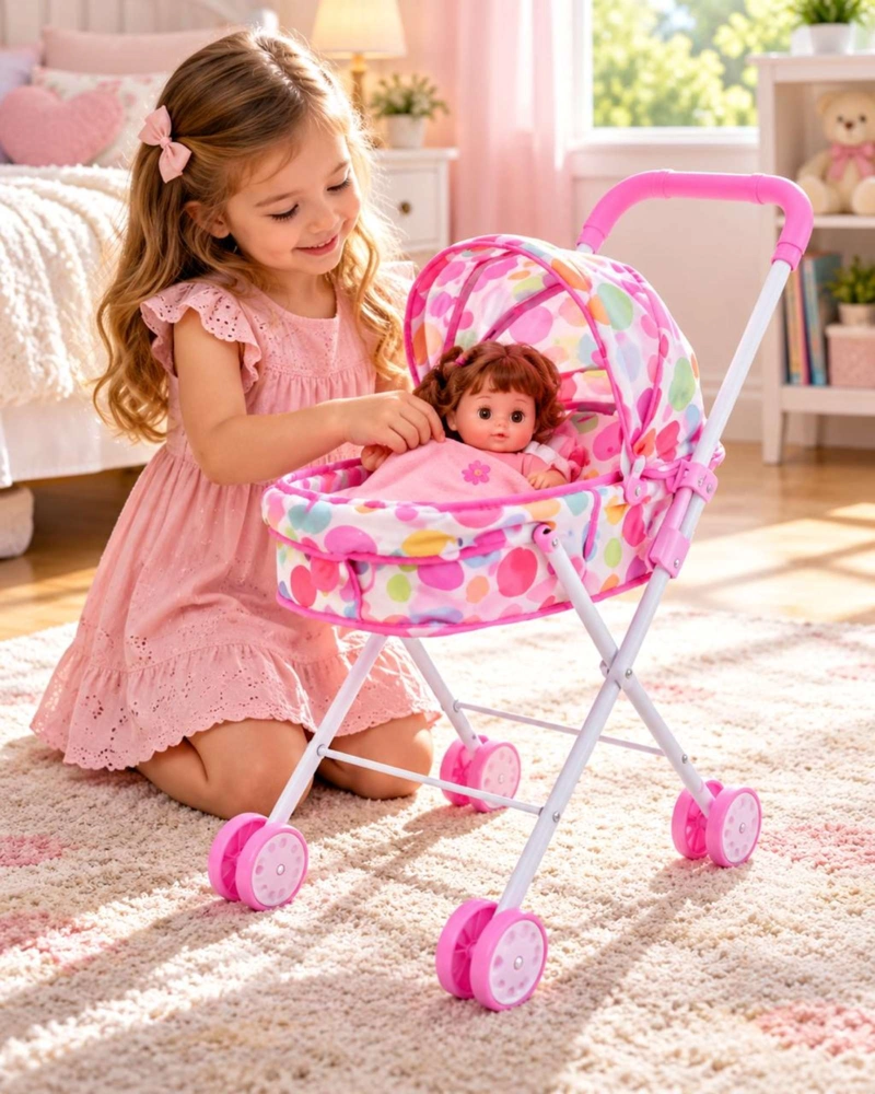 MUÑECA BEBE DE 30 CM CON COCHECITO PLEGABLE DE PASEO NIÑAS - 2