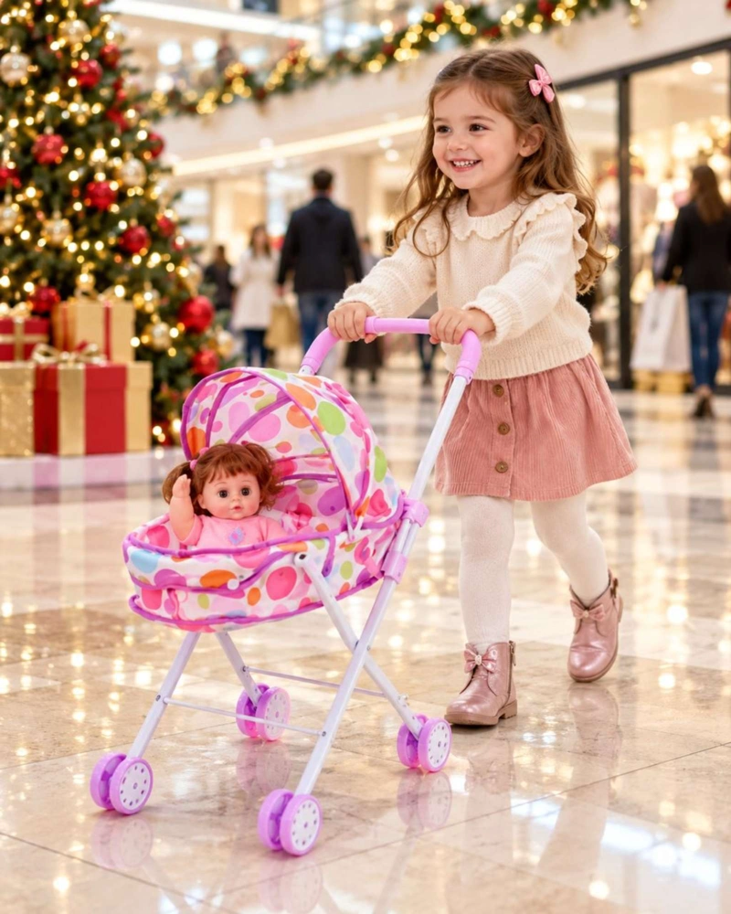 MUÑECA BEBE DE 30 CM CON COCHECITO PLEGABLE DE PASEO NIÑAS - 3