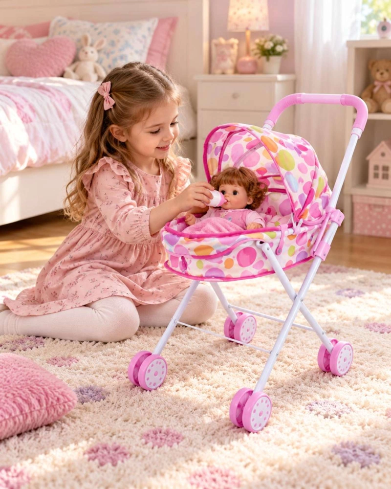 MUÑECA BEBE DE 30 CM CON COCHECITO PLEGABLE DE PASEO NIÑAS - 4
