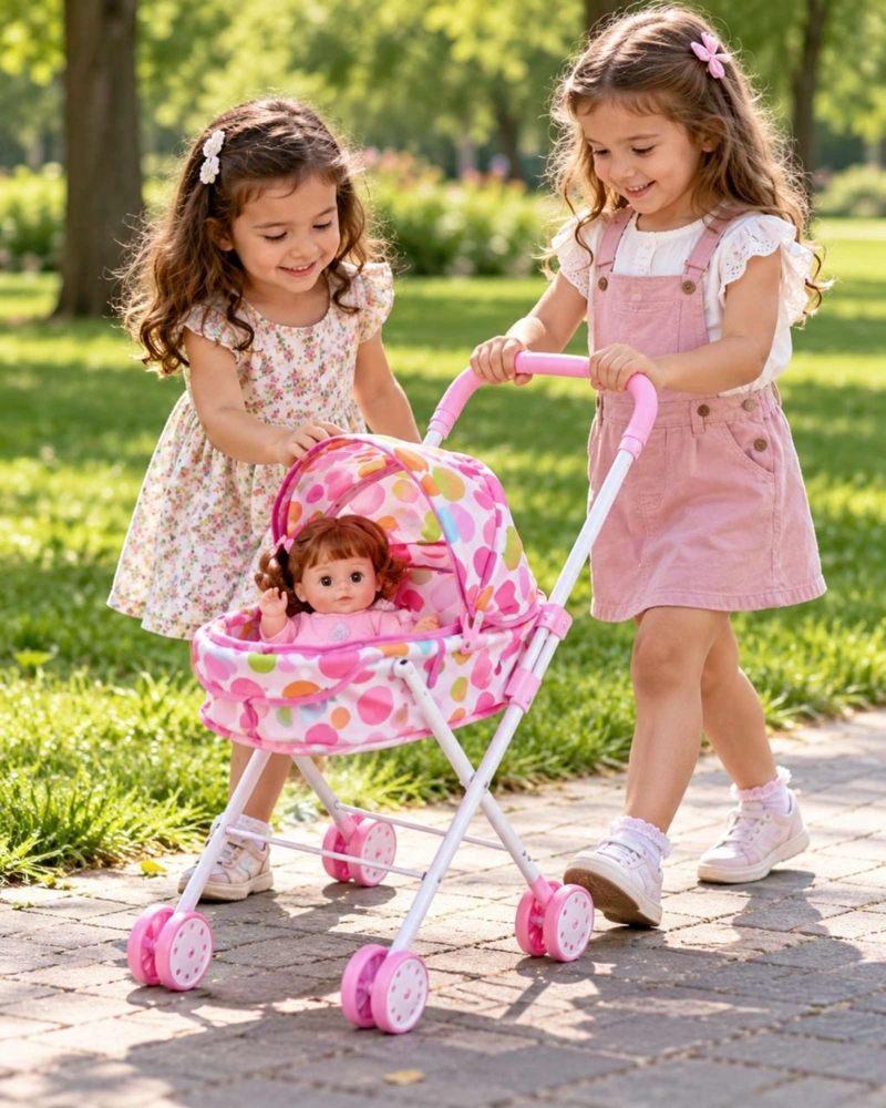 MUÑECA BEBE DE 30 CM CON COCHECITO PLEGABLE DE PASEO NIÑAS - 5