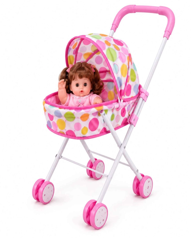 MUÑECA BEBE DE 30 CM CON COCHECITO PLEGABLE DE PASEO NIÑAS - 7