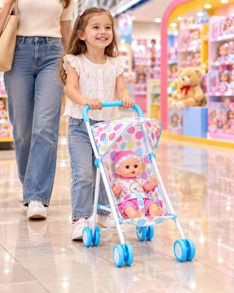 MUÑECA BEBE INTERACTIVA CON SONIDO 35.5 CM Y COCHECITO PLEGABLE NIÑAS - 1
