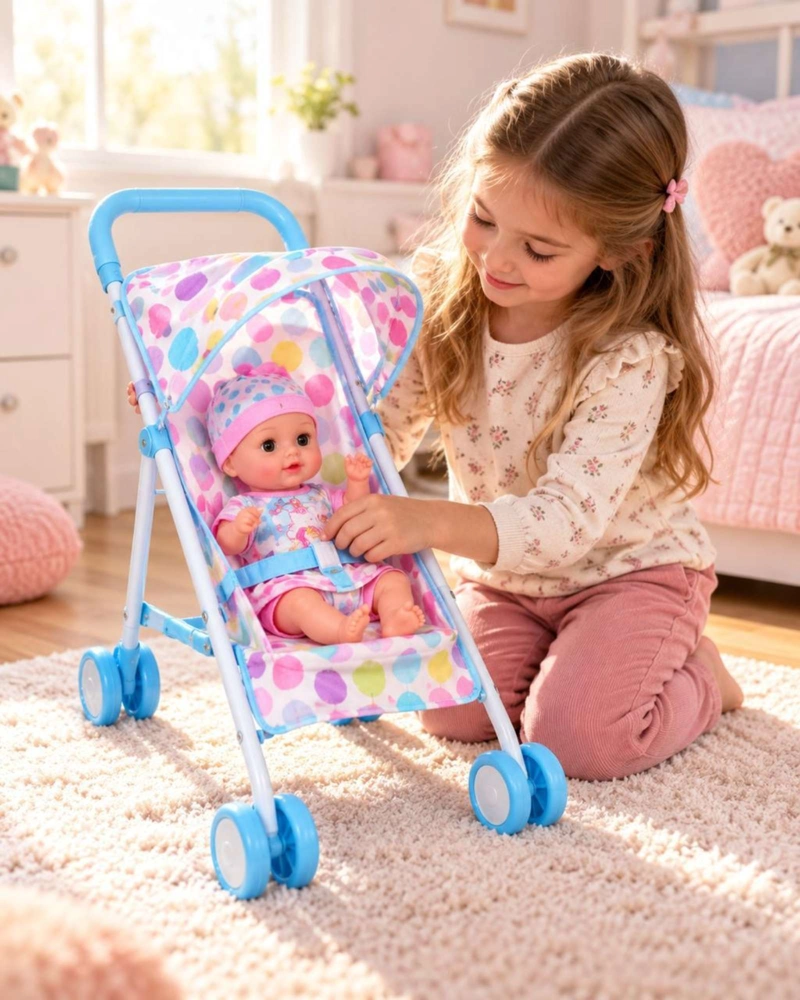 MUÑECA BEBE INTERACTIVA CON SONIDO 35.5 CM Y COCHECITO PLEGABLE NIÑAS - 2