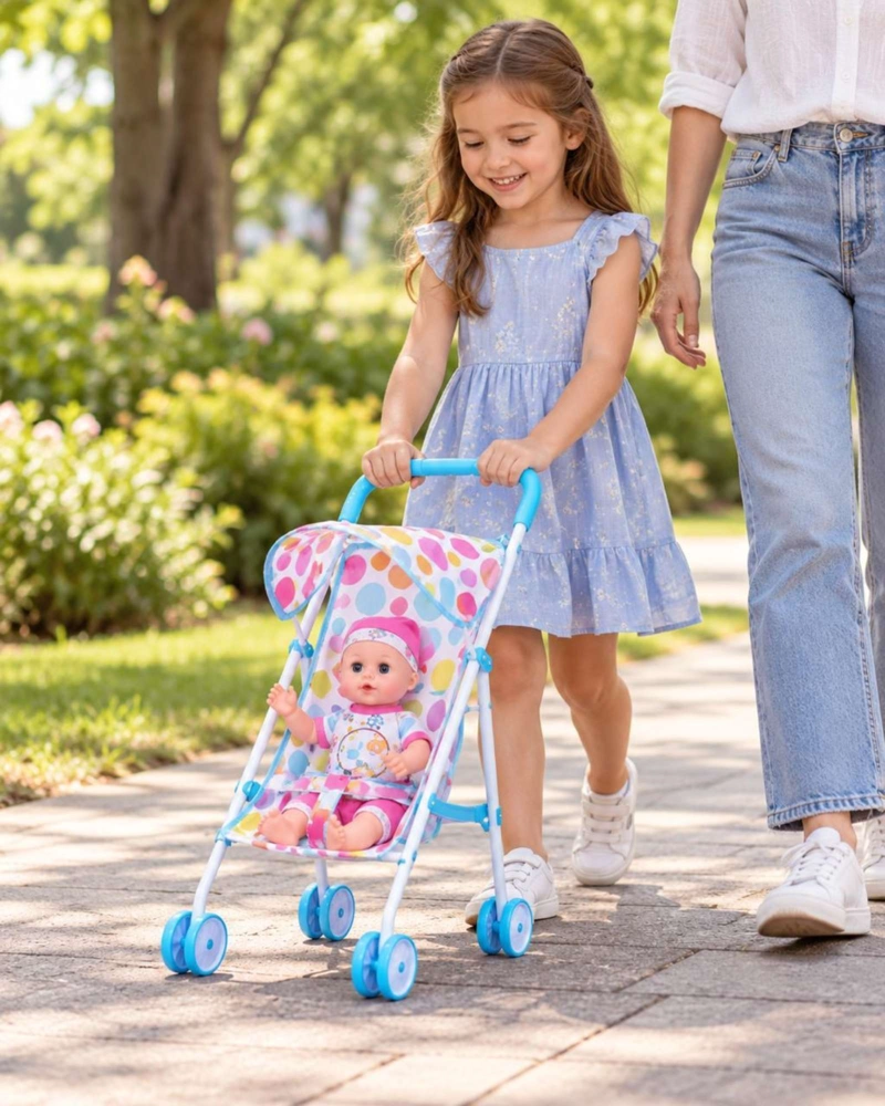 MUÑECA BEBE INTERACTIVA CON SONIDO 35.5 CM Y COCHECITO PLEGABLE NIÑAS - 3