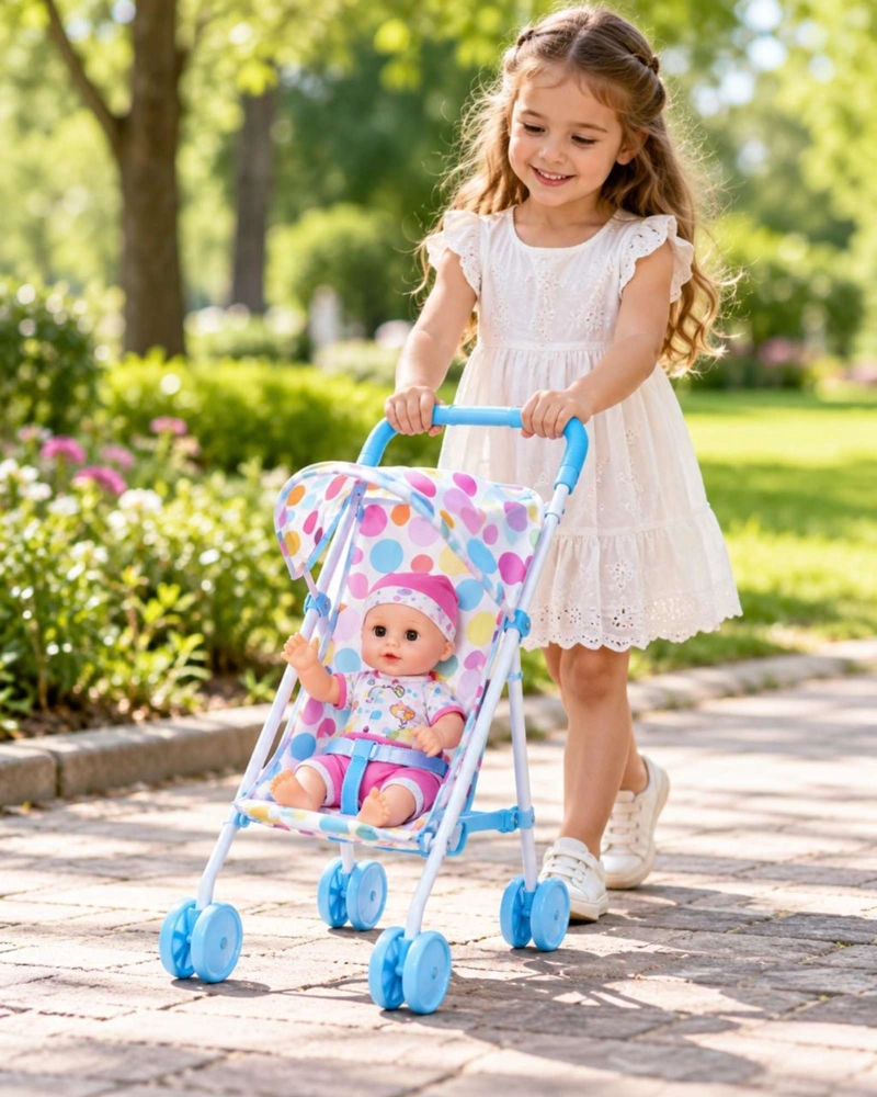 MUÑECA BEBE INTERACTIVA CON SONIDO 35.5 CM Y COCHECITO PLEGABLE NIÑAS - 4