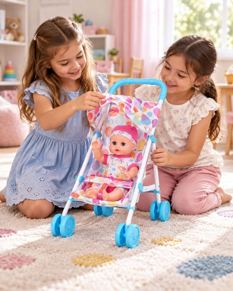 MUÑECA BEBE INTERACTIVA CON SONIDO 35.5 CM Y COCHECITO PLEGABLE NIÑAS - 5