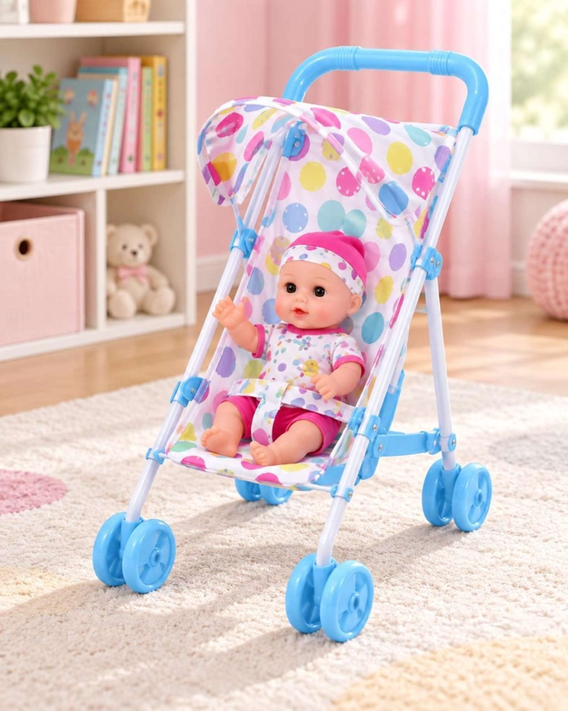 MUÑECA BEBE INTERACTIVA CON SONIDO 35.5 CM Y COCHECITO PLEGABLE NIÑAS - 6