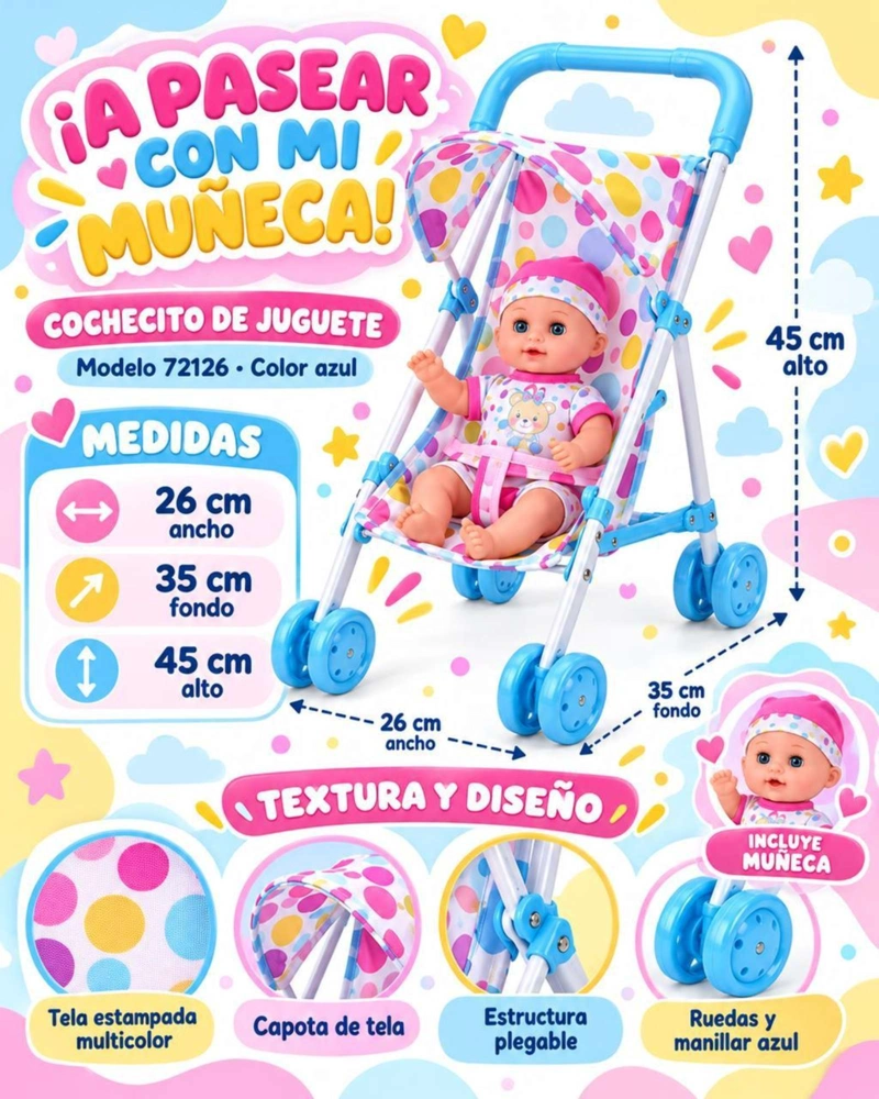 MUÑECA BEBE INTERACTIVA CON SONIDO 35.5 CM Y COCHECITO PLEGABLE NIÑAS - 8