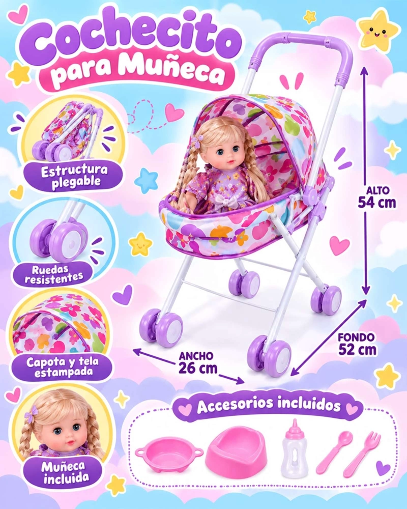 MUÑECA BEBE INTERACTIVA 35.5 CM CON COCHECITO Y ACCESORIOS - 8