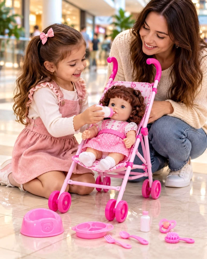 MUÑECA BEBE INTERACTIVA 35.5 CM CON COCHECITO SONIDOS OJOS MOVILES Y ACCESORIOS - 3