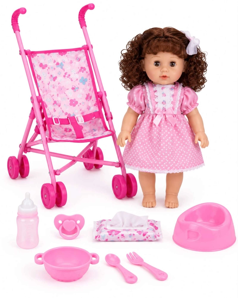 MUÑECA BEBE INTERACTIVA 35.5 CM CON COCHECITO SONIDOS OJOS MOVILES Y ACCESORIOS - 6