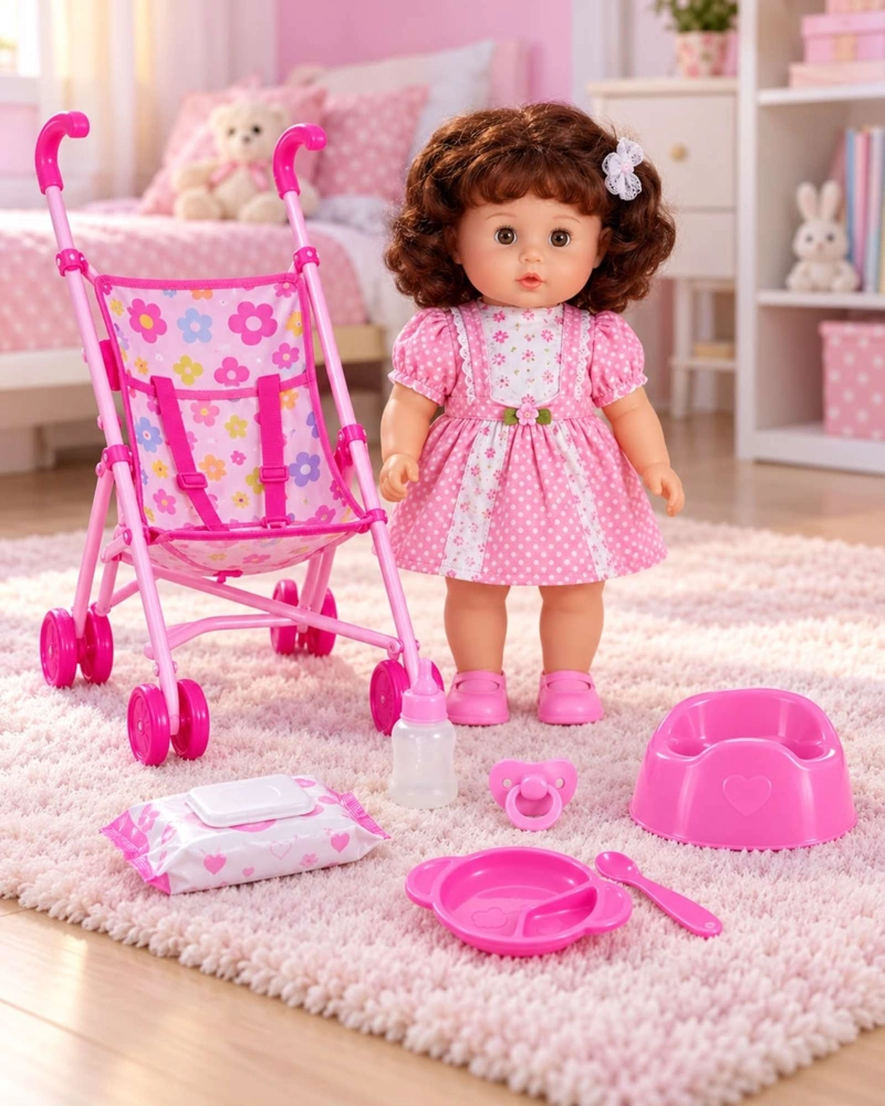 MUÑECA BEBE INTERACTIVA 35.5 CM CON COCHECITO SONIDOS OJOS MOVILES Y ACCESORIOS - 7