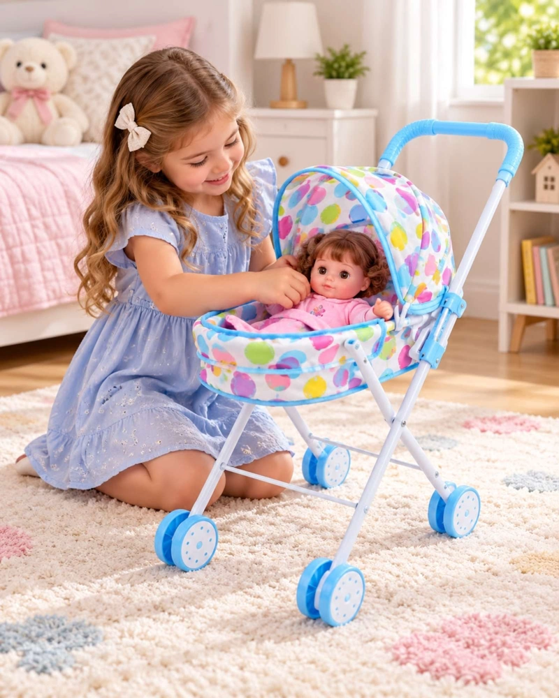 MUÑECA BEBE DE 30 CM CON COCHECITO PLEGABLE DE PASEO NIÑAS - 2