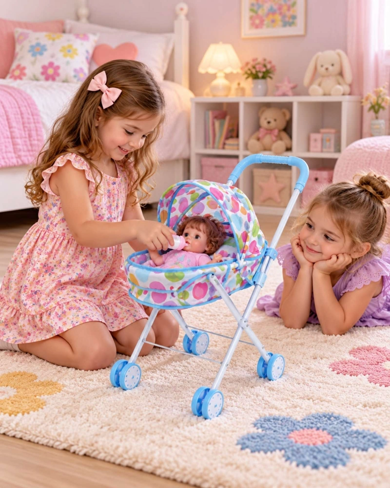MUÑECA BEBE DE 30 CM CON COCHECITO PLEGABLE DE PASEO NIÑAS - 3