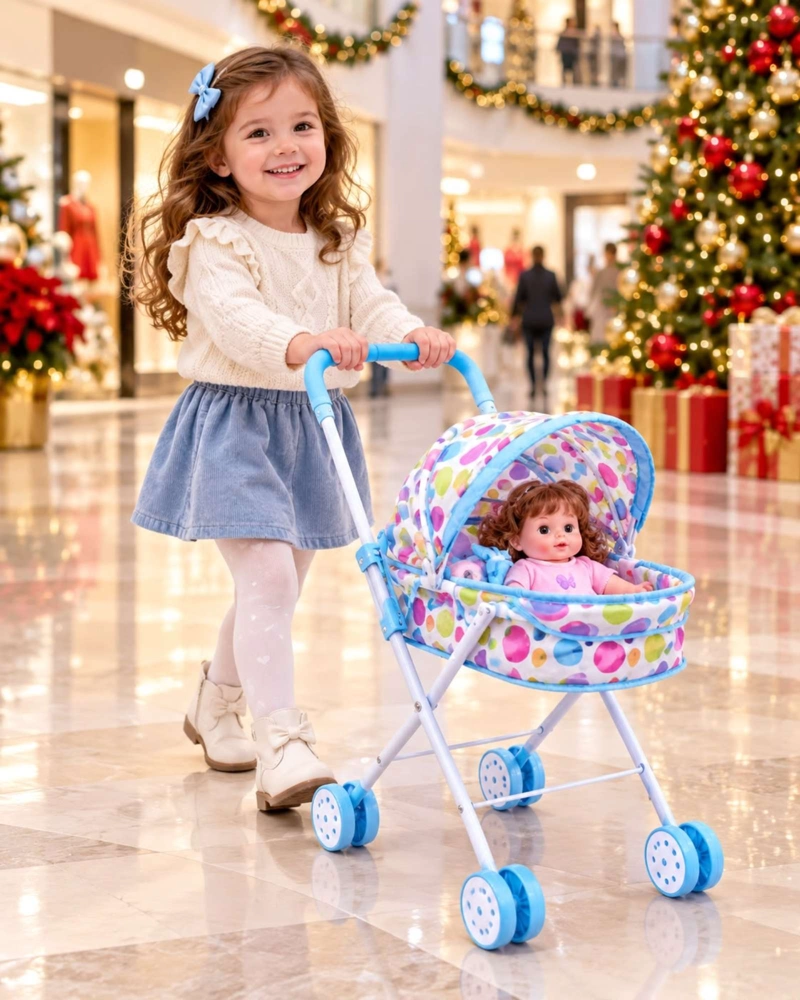 MUÑECA BEBE DE 30 CM CON COCHECITO PLEGABLE DE PASEO NIÑAS - 4