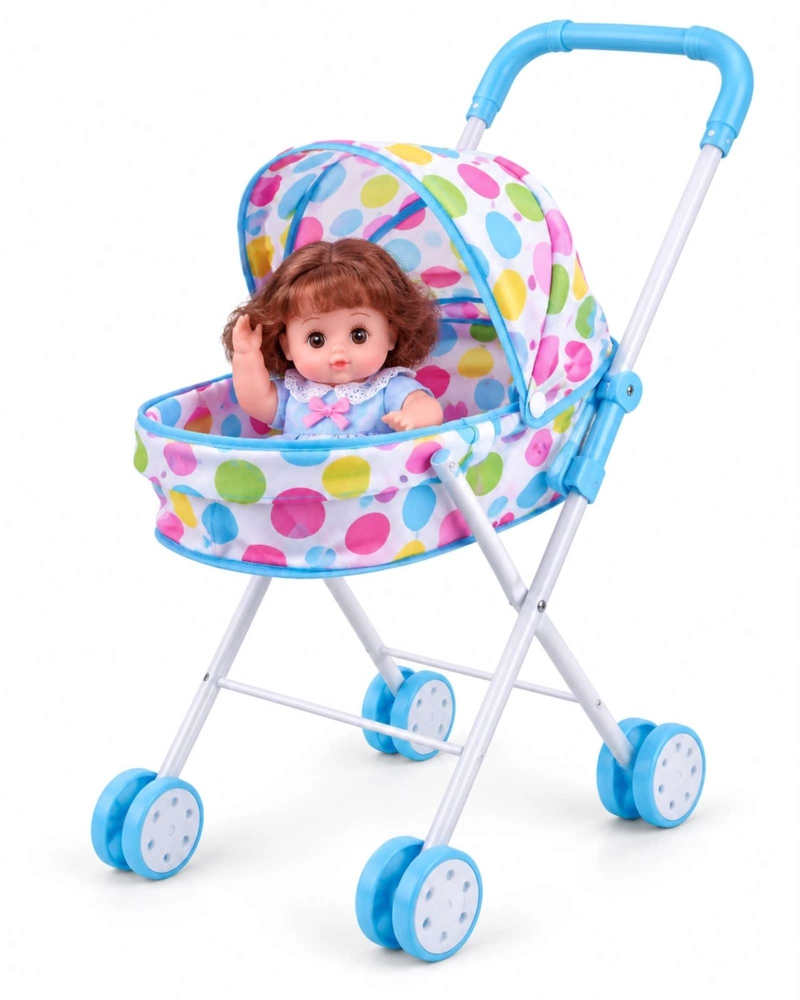 MUÑECA BEBE DE 30 CM CON COCHECITO PLEGABLE DE PASEO NIÑAS - 5
