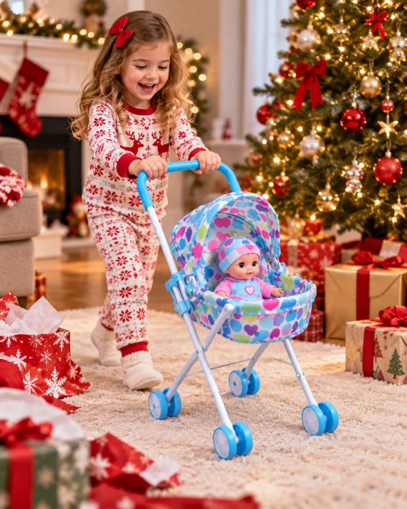 MUÑECA BEBE INTERACTIVA 30 CM CON COCHECITO PLEGABLE Y ACCESORIOS - 1