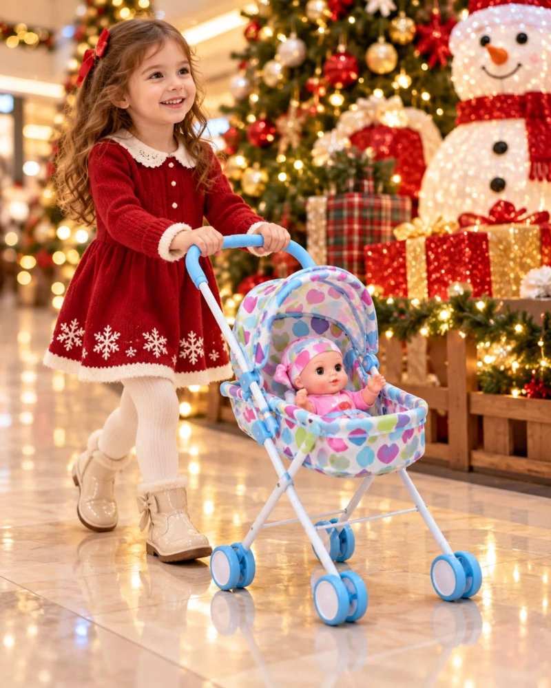 MUÑECA BEBE INTERACTIVA 30 CM CON COCHECITO PLEGABLE Y ACCESORIOS - 2
