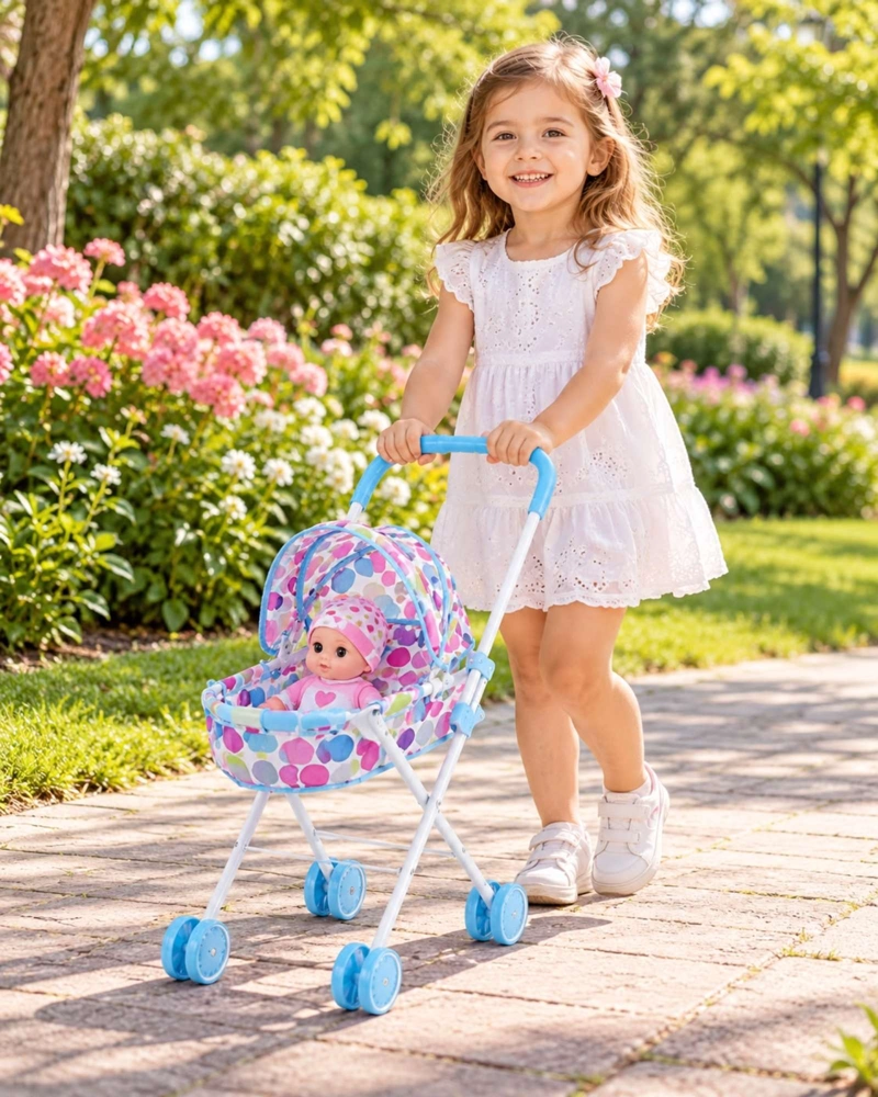 MUÑECA BEBE INTERACTIVA 30 CM CON COCHECITO PLEGABLE Y ACCESORIOS - 3