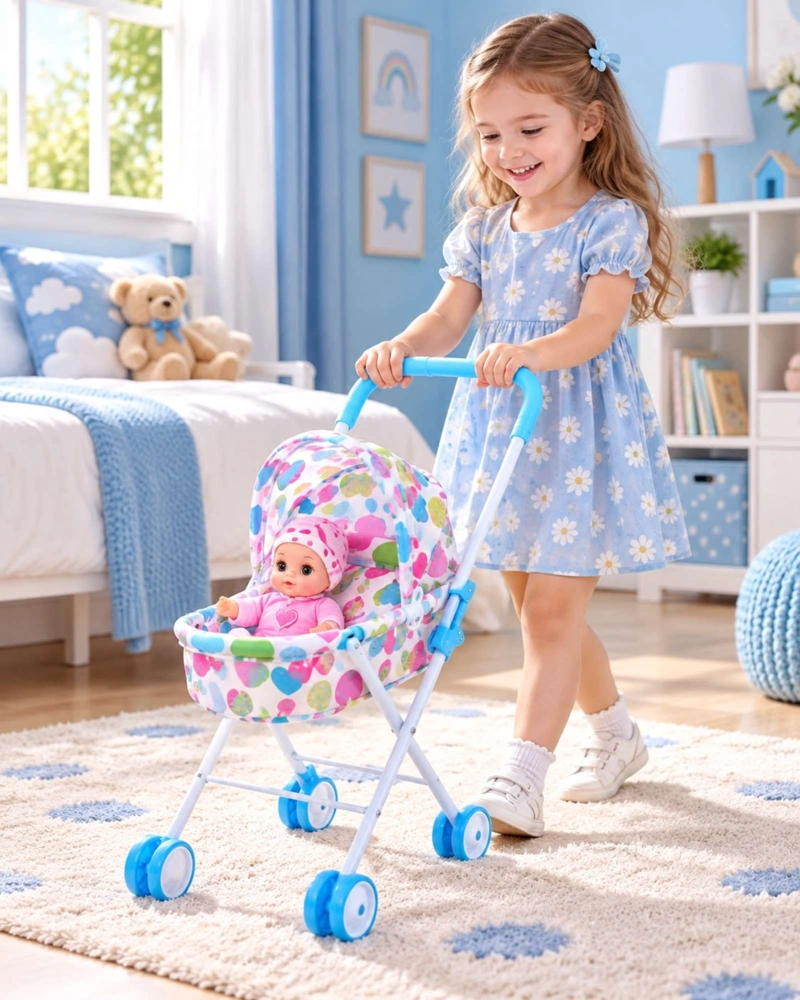 MUÑECA BEBE INTERACTIVA 30 CM CON COCHECITO PLEGABLE Y ACCESORIOS - 4