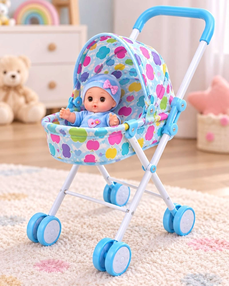 MUÑECA BEBE INTERACTIVA 30 CM CON COCHECITO PLEGABLE Y ACCESORIOS - 5