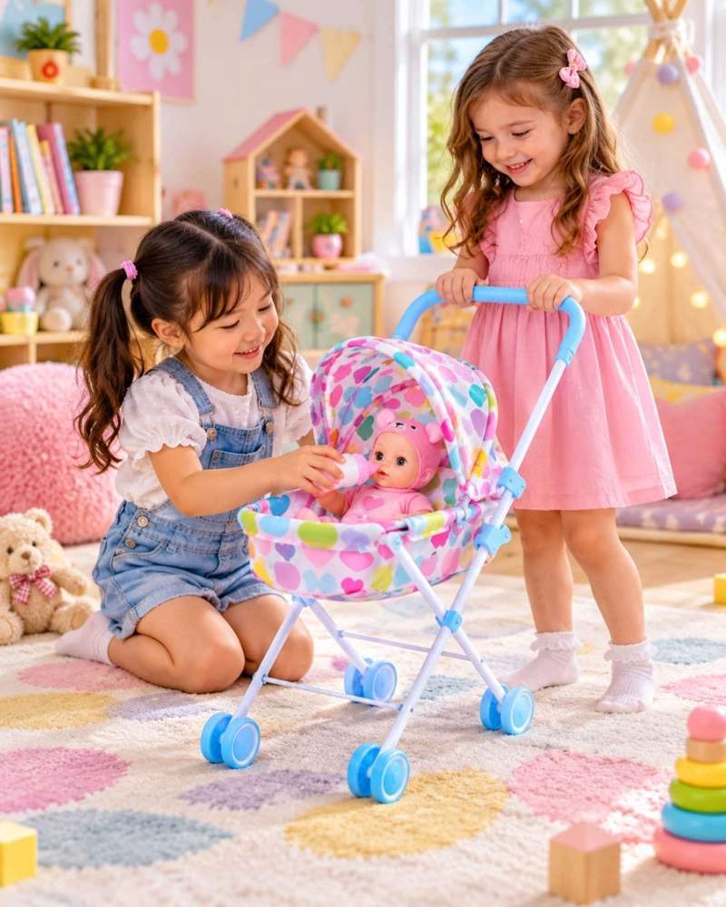 MUÑECA BEBE INTERACTIVA 30 CM CON COCHECITO PLEGABLE Y ACCESORIOS - 6