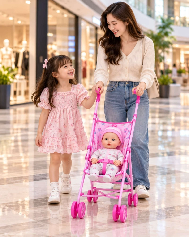 MUÑECA BEBE INTERACTIVA 35.5 CM CON COCHECITO SONIDOS OJOS MOVILES Y ACCESORIOS - 1