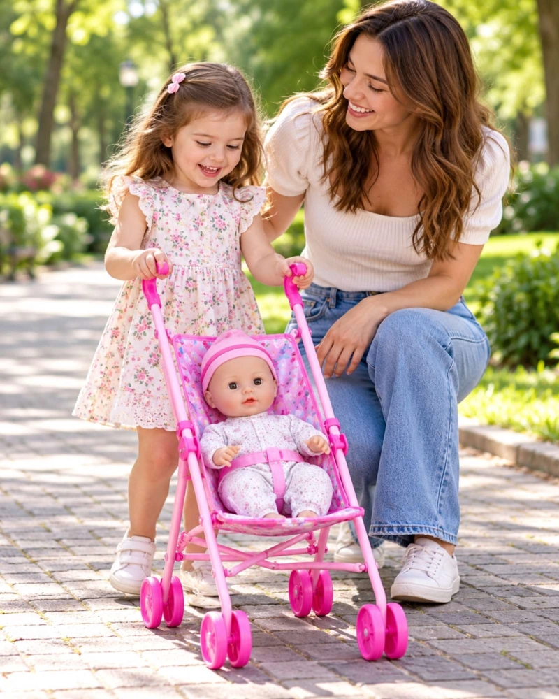 MUÑECA BEBE INTERACTIVA 35.5 CM CON COCHECITO SONIDOS OJOS MOVILES Y ACCESORIOS - 2