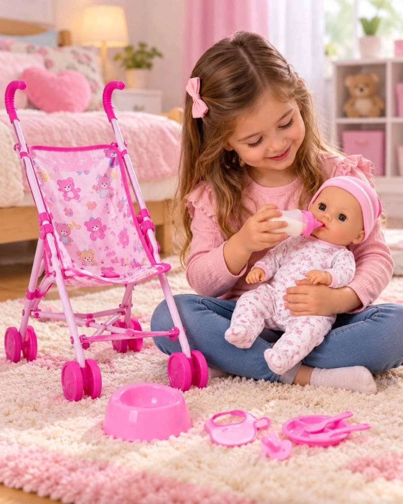 MUÑECA BEBE INTERACTIVA 35.5 CM CON COCHECITO SONIDOS OJOS MOVILES Y ACCESORIOS - 3