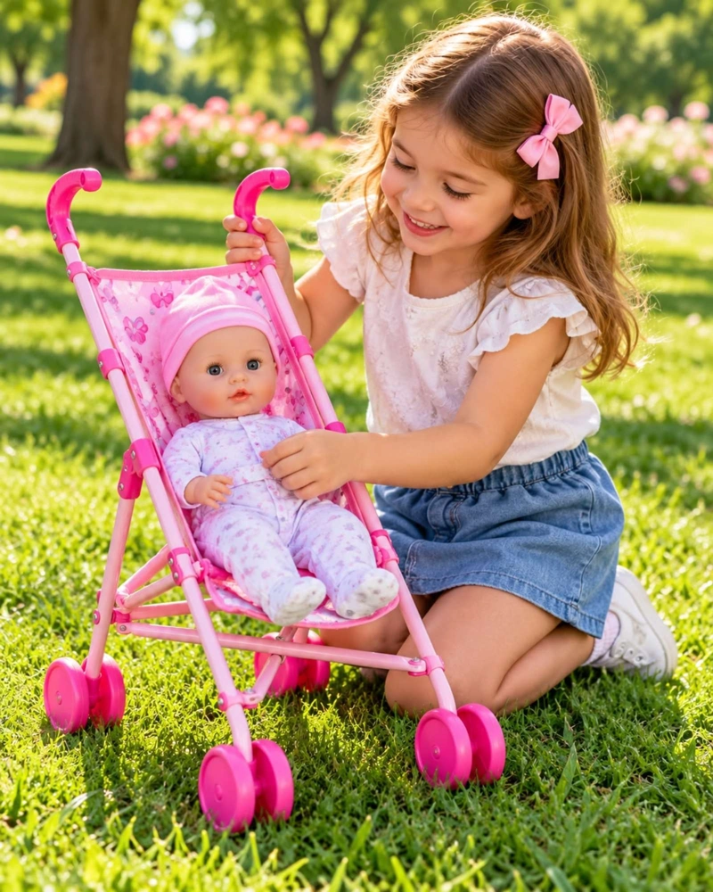 MUÑECA BEBE INTERACTIVA 35.5 CM CON COCHECITO SONIDOS OJOS MOVILES Y ACCESORIOS - 4