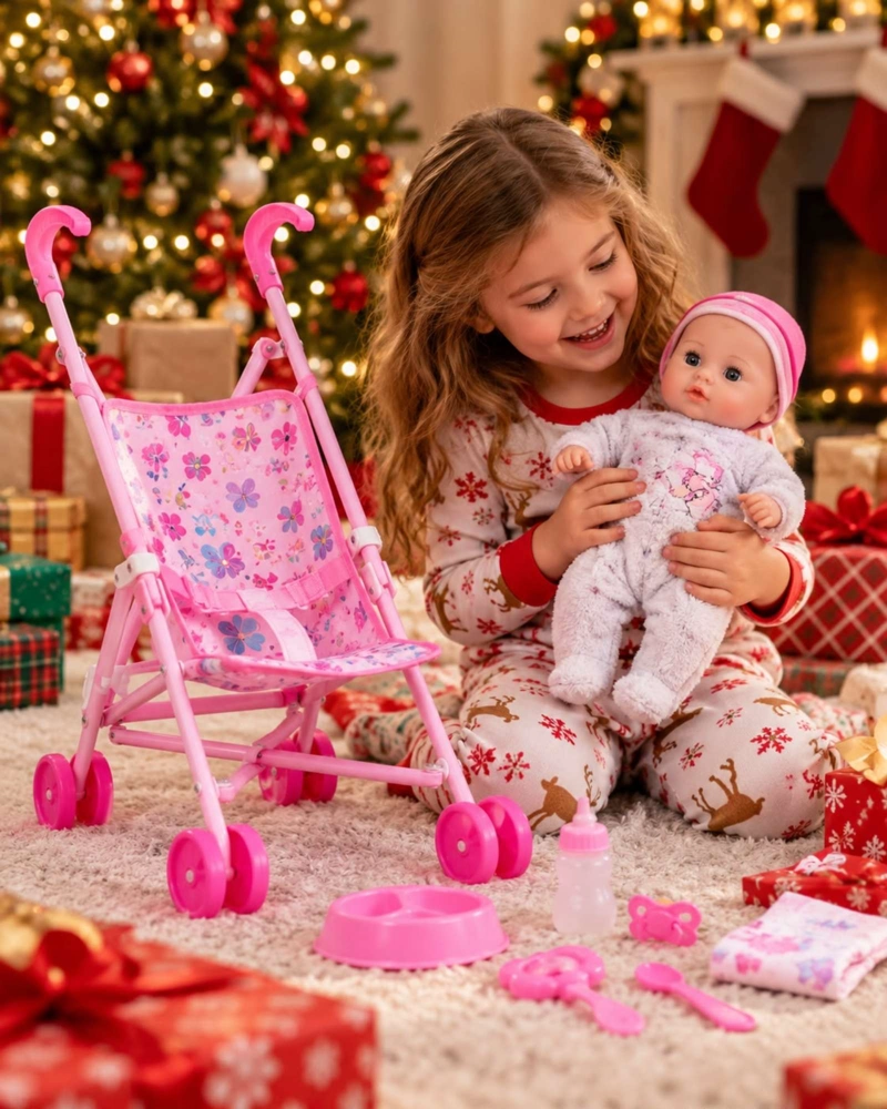 MUÑECA BEBE INTERACTIVA 35.5 CM CON COCHECITO SONIDOS OJOS MOVILES Y ACCESORIOS - 5