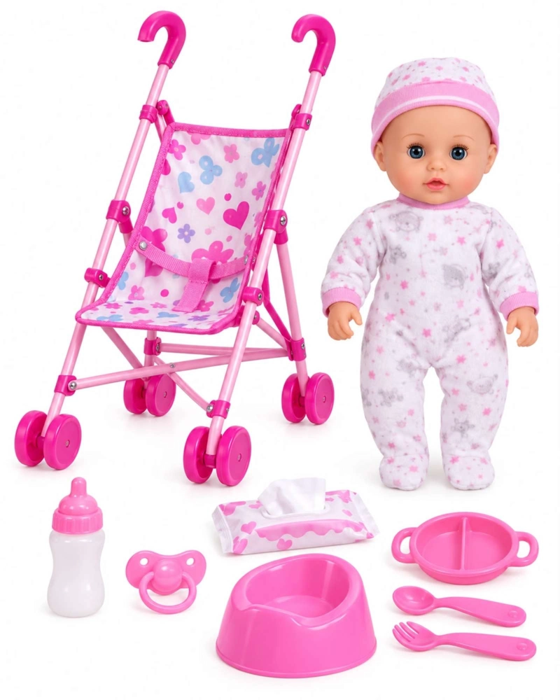 MUÑECA BEBE INTERACTIVA 35.5 CM CON COCHECITO SONIDOS OJOS MOVILES Y ACCESORIOS - 7