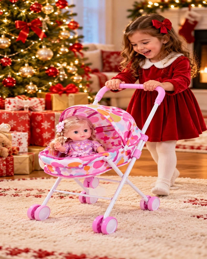 MUÑECA BEBE INTERACTIVA 35.5 CM CON COCHECITO Y ACCESORIOS - 1