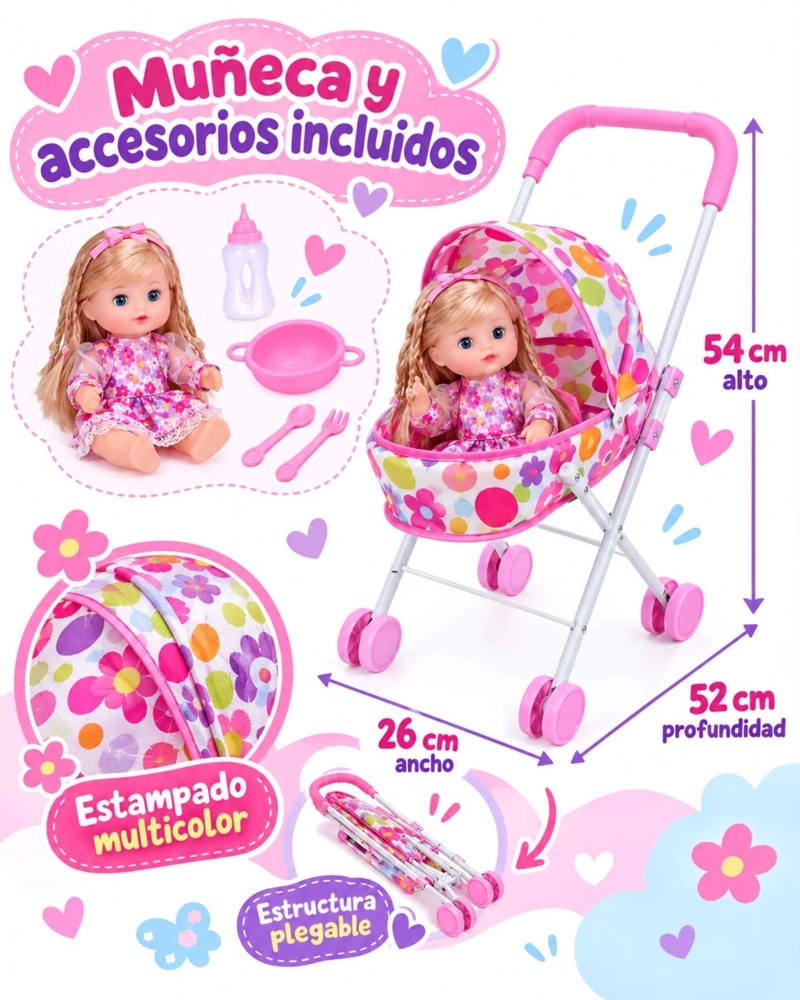 MUÑECA BEBE INTERACTIVA 35.5 CM CON COCHECITO Y ACCESORIOS - 8