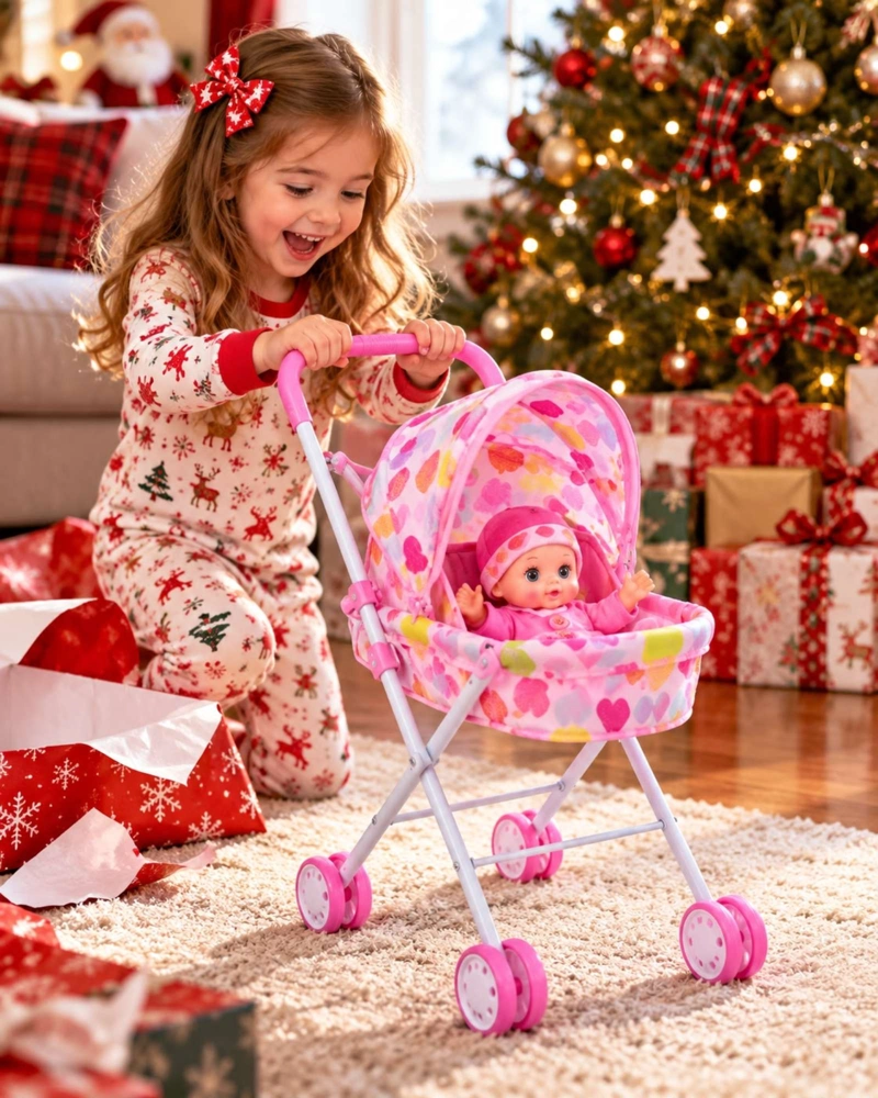 MUÑECA BEBE INTERACTIVA 30 CM CON COCHECITO PLEGABLE Y ACCESORIOS - 1