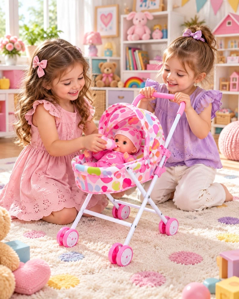 MUÑECA BEBE INTERACTIVA 30 CM CON COCHECITO PLEGABLE Y ACCESORIOS - 2