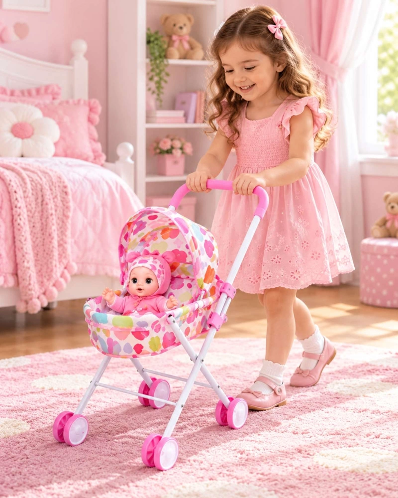 MUÑECA BEBE INTERACTIVA 30 CM CON COCHECITO PLEGABLE Y ACCESORIOS - 4